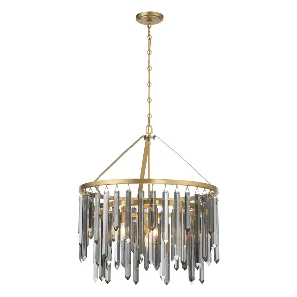 The Gemma 24" Chandelier delivers dramatic elegance through cascading silver shadow crystal prisms that capture and reflect light beautifully. Its modern gold finish adds warmth while maintaining contemporary sophistication.