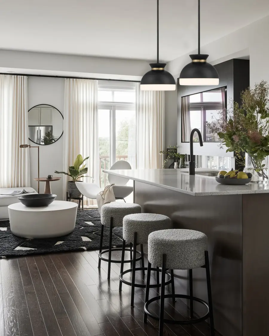 Designer Mid-Century Pendant with Timeless Two-Tone Appeal - Image 6