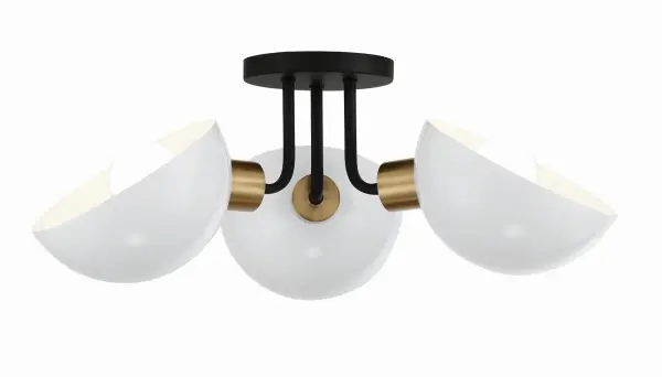The Gigi semi flush mount brings fresh mid-century style with its striking black and gold finish combination. At 22.75" wide, it's perfectly sized for medium rooms, offering both visual impact and practical illumination.
