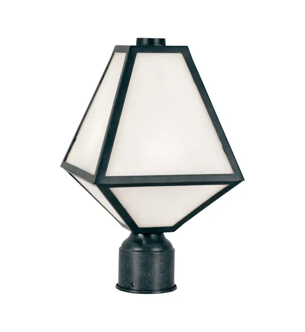 The Glacier Outdoor Post Light brings architectural drama to exterior spaces with its unique iceberg-inspired silhouette. Featuring angular lines and a distinctive tapered design, this 8-inch fixture pairs black charcoal finish with white opal glass for striking contrast.