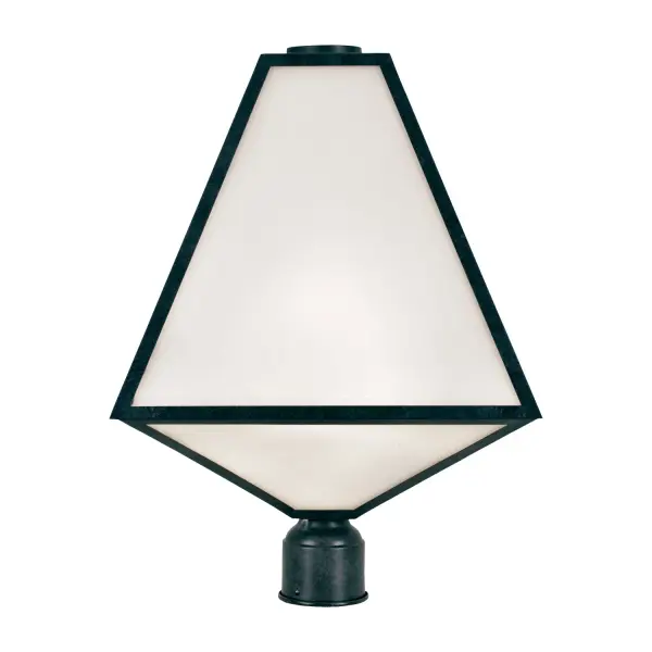 The Glacier 14" Outdoor Post Light brings designer Brian Patrick Flynn's modernist vision to outdoor spaces with its distinctive iceberg-inspired silhouette. Featuring angular lines and a black charcoal finish paired with white opal glass, this wet-rated fixture adds architectural interest to pathways, driveways, and patios. - alternate view