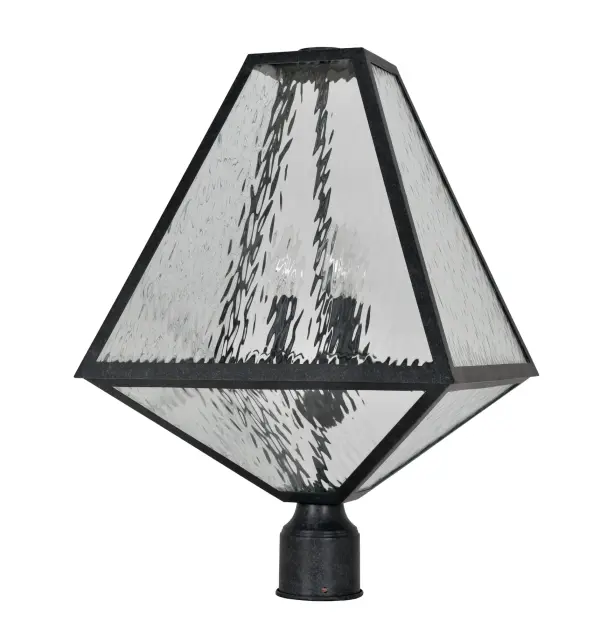 The Glacier 14" Outdoor Post Light brings architectural drama to outdoor spaces with its unique iceberg-inspired silhouette. Designed by Brian Patrick Flynn, it features angular lines and a distinctive tapered form. - alternate view