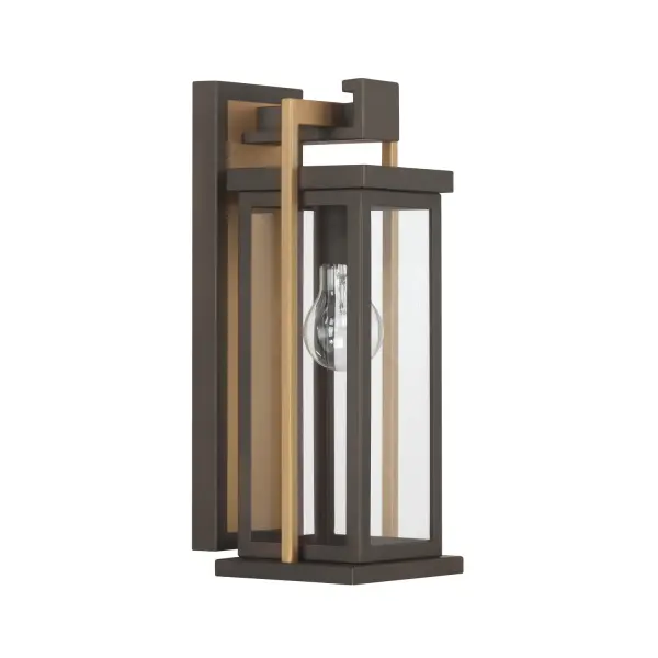 The Lendel 6" Outdoor Sconce brings refined mid-century modern design to exterior spaces with clean architectural lines and clear glass panels. Wet-rated for durability and finished in Twilight Bronze. - alternate view