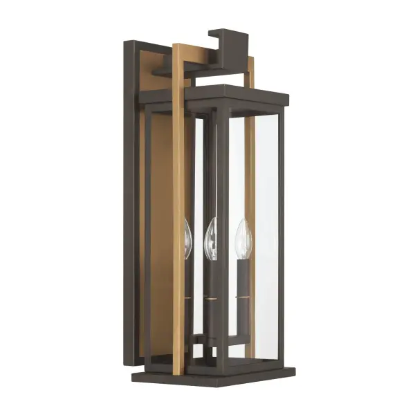 The Lendel outdoor sconce combines structured architectural design with clear glass panels for a refined modern aesthetic. Wet-rated for durability, it delivers timeless appeal to exterior spaces. - alternate view