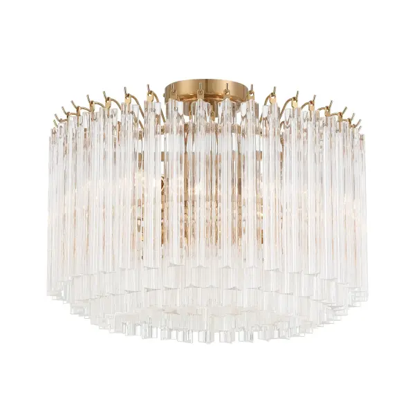The Lofton Semi Flush Mount combines mid-century sophistication with luxurious sparkle through its distinctive Triedri glass rods. The stepped, tiered design and hand-cut crystal-like appearance create captivating light reflections from every angle.