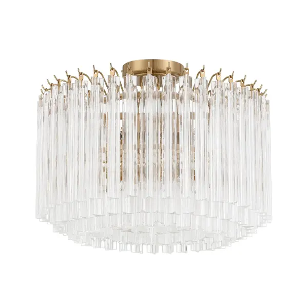 The Lofton Semi Flush Mount combines mid-century sophistication with luxurious sparkle through its distinctive Triedri glass rods. The stepped, tiered design and hand-cut crystal-like appearance create captivating light reflections from every angle. - alternate view