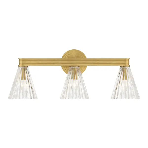 The Lotus vanity light combines textured ribbed glass with a refined Luxe Gold finish, creating sophisticated light diffusion perfect for modern and transitional bathrooms. Its 23.5" width provides ideal illumination for standard vanities.