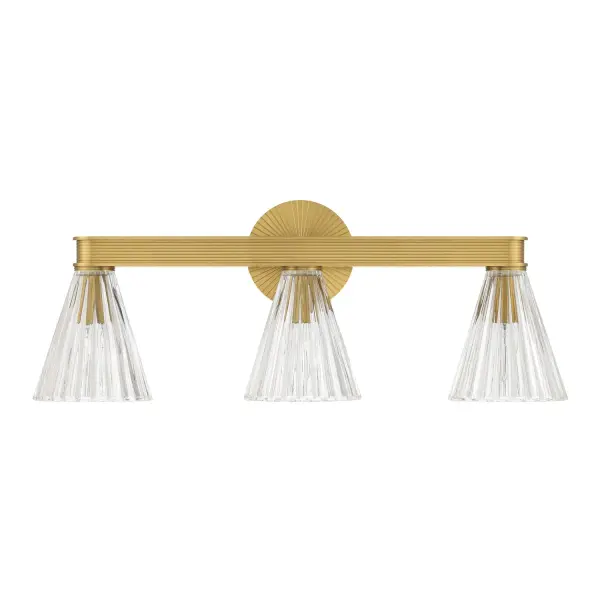 The Lotus vanity light combines textured ribbed glass with a refined Luxe Gold finish, creating sophisticated light diffusion perfect for modern and transitional bathrooms. Its 23.5" width provides ideal illumination for standard vanities. - alternate view