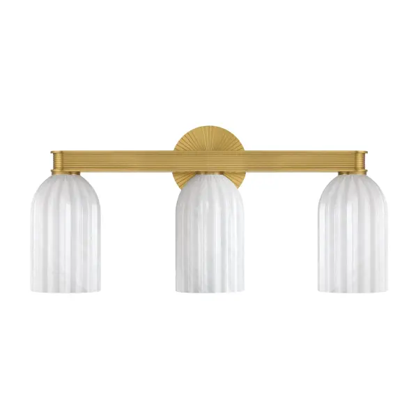 The Lotus vanity light combines textured ribbed glass with a refined Luxe Gold finish, creating sophisticated light refraction perfect for transitional and contemporary bathrooms. Its 22.75" width suits standard vanities. - alternate view
