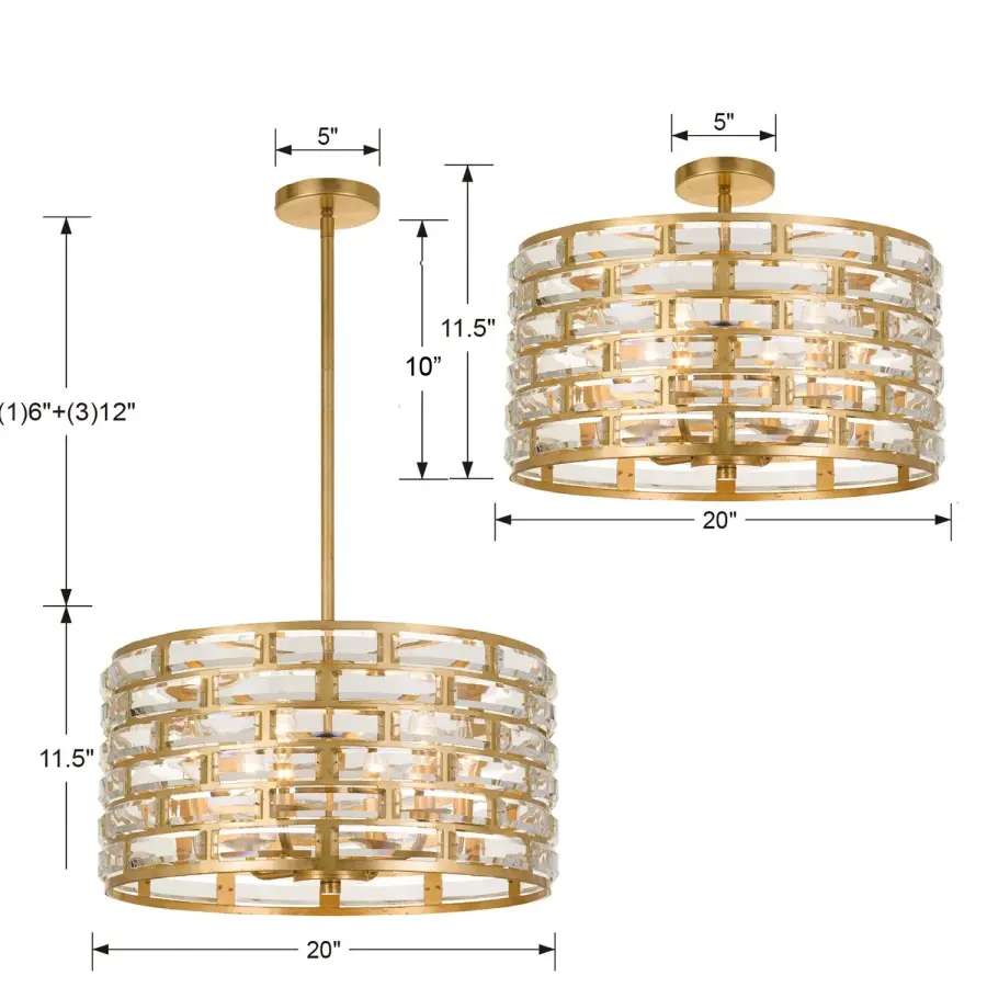 Meridian 20" Semi Flush Mount in Antique Gold - Image 5