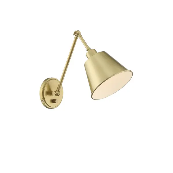 The Mitchell task sconce combines modern minimalism with farmhouse charm, featuring a tapered metal shade and dimmable switch. Its dual hardwire/plug-in capability and directional lighting make it ideal for reading nooks and workspaces. - alternate view