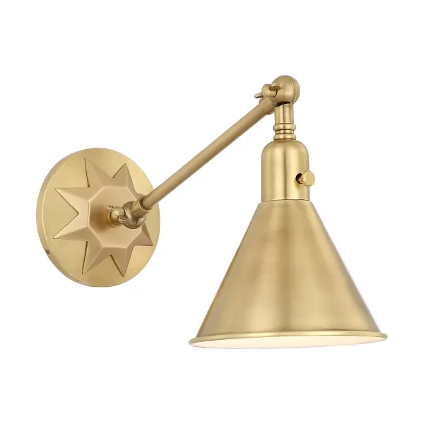 The Morgan task sconce combines functional task lighting with stylish farmhouse design. Its tapered metal shade and embossed star backplate add character while directing light precisely where needed. Hardwire or plug-in flexibility makes installation easy. - alternate view