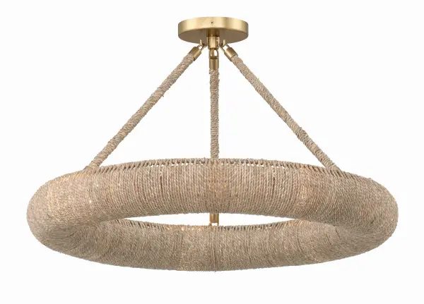 The Oakley semi flush mount combines handcrafted natural Lake Grass with modern LED efficiency. Its open-top design creates ambient upward lighting while casting a soft filtered glow, perfect for spaces seeking organic warmth with contemporary function.