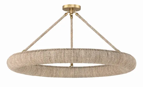 The Oakley 32" semi flush mount combines handcrafted Lake Grass artistry with modern LED efficiency. Its open-top design creates ambient upward lighting while casting a soft filtered glow, perfect for coastal and organic modern interiors. - alternate view