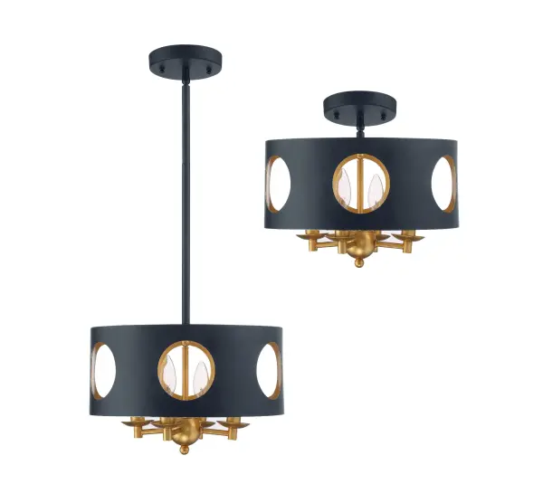 The Odelle brings graphic sophistication with its geometric silhouette and striking black-and-gold contrast. Perfect for adding visual interest to bedrooms, entryways, or kitchen islands while providing bright, functional illumination. - alternate view