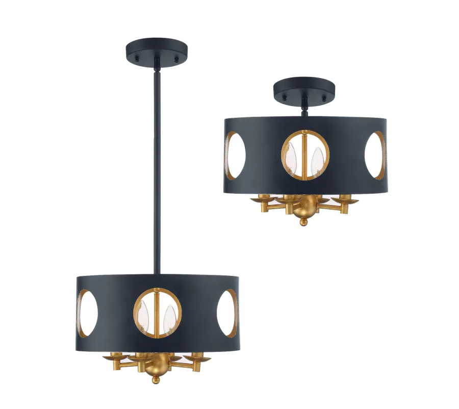 Odelle 14" Semi Flush Mount in Black + Antique Gold - Image 2