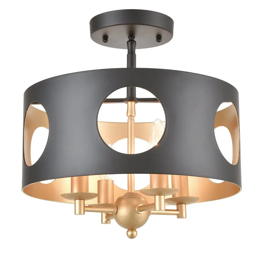 Odelle 14" Semi Flush Mount in Black + Antique Gold - Image 3
