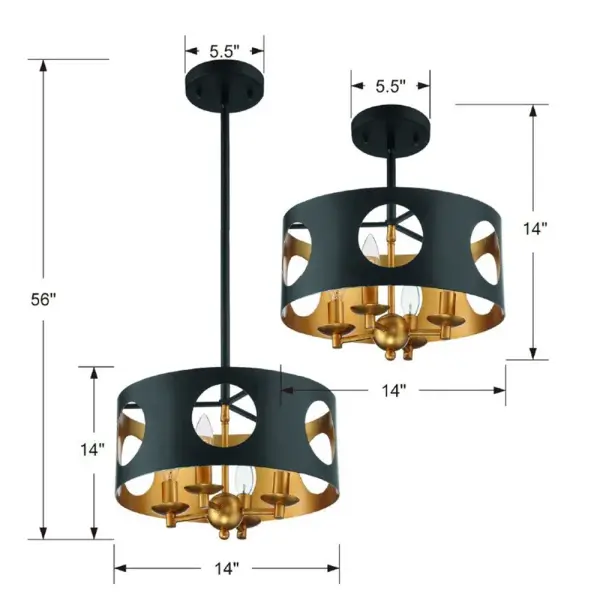 Odelle 14" Semi Flush Mount in Black + Antique Gold - Image 5