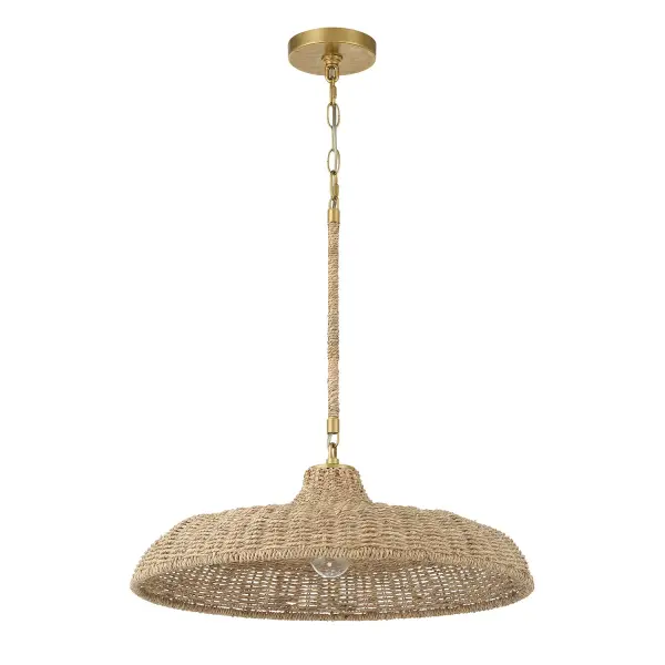The Odessa pendant brings organic warmth to any space with its skillfully woven lake grass shade and refined gold-accented stem. This 20.5-inch fixture combines natural textures with sophisticated metalwork, creating a versatile piece that works beautifully in coastal, farmhouse, and modern organic interiors. - alternate view