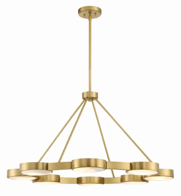 The Orson combines Mid-Century Modern design with organic materials, featuring oversized alabaster or crystal discs wrapped in a bold metal frame. Adjustable arms allow customization for any space, while dual-direction lighting creates ambient warmth.