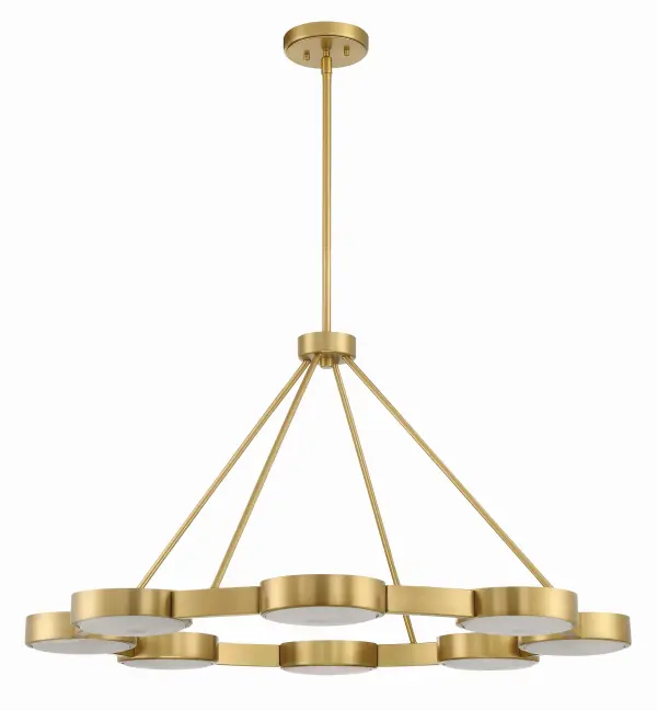 The Orson combines Mid-Century Modern design with organic materials, featuring oversized alabaster or crystal discs wrapped in a bold metal frame. Adjustable arms allow customization for any space, while dual-direction lighting creates ambient warmth. - alternate view