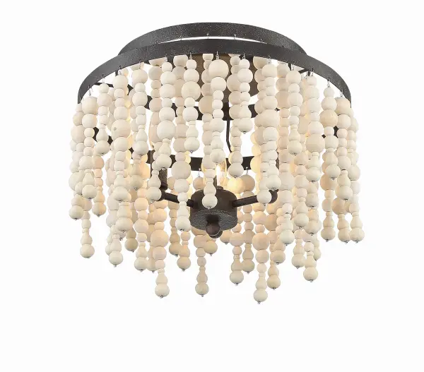 The Poppy Semi Flush Mount combines frosted glass beads with a matte black finish to create stunning visual texture. Perfect for coastal, boho, or rustic interiors, this versatile fixture adds character to any space. - alternate view