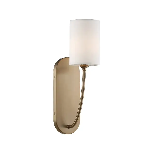 The Preston sconce combines classic sophistication with modern simplicity. Its sleek cylindrical white fabric shade and vibrant gold finish create a refined look that elevates any space with timeless appeal. - alternate view