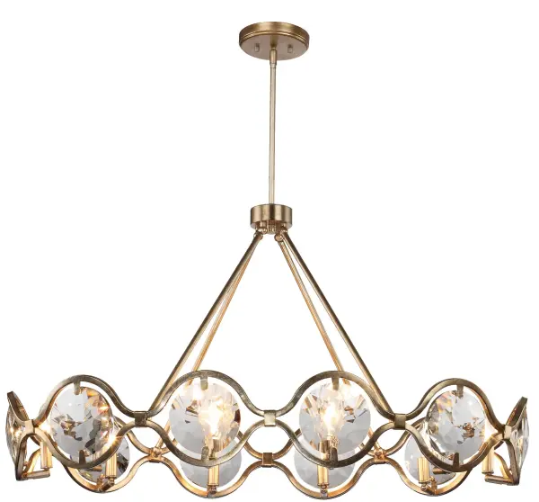 The Quincy 40" Linear Chandelier masterfully blends urban industrial wrought iron with oversized hand-cut optical crystals for a modern chic aesthetic. Its geometric arrangement and substantial 40-inch length make it perfect for dining rooms and kitchen islands.