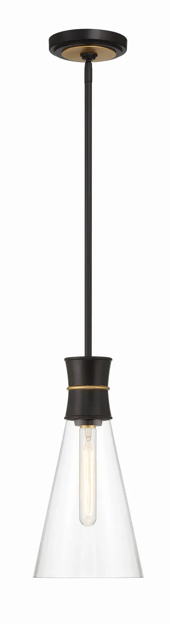 The Quinn 7" pendant delivers striking modern style with its matte black finish and transparent glass cone shade. Ideal for kitchen islands, bathrooms, and compact spaces where you need focused task lighting with contemporary flair.
