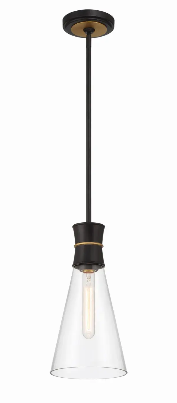 The Quinn 7" pendant delivers striking modern style with its matte black finish and transparent glass cone shade. Ideal for kitchen islands, bathrooms, and compact spaces where you need focused task lighting with contemporary flair. - alternate view