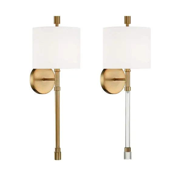 The Rachel 8" Sconce combines simple, tailored design with practical versatility. Its oval white fabric shade creates soft, inviting illumination perfect for intimate spaces. Includes both metal and glass tail options.