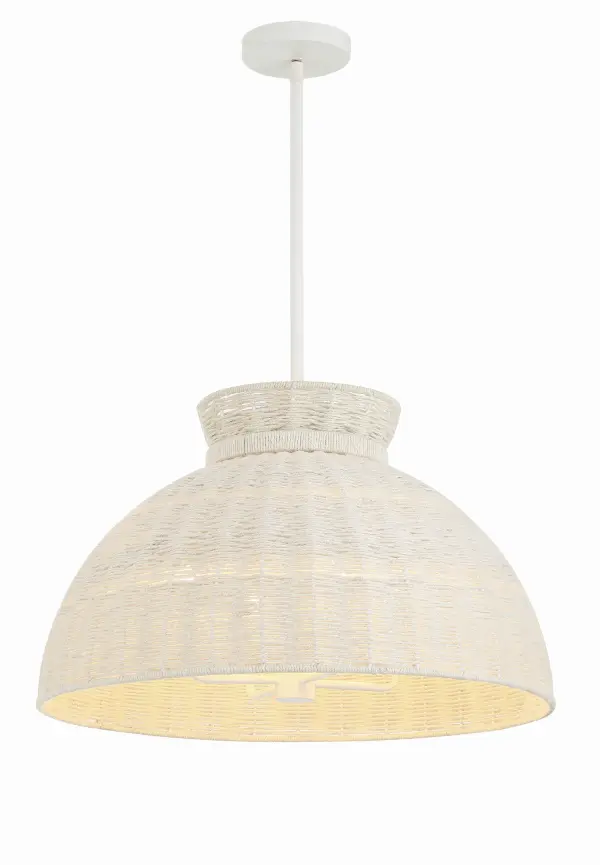 The Reese pendant brings relaxed coastal charm with hand-woven natural bleached jute around a crisp matte white frame. Its 22-inch diameter provides substantial presence without overwhelming, making it ideal for kitchen islands or breakfast nooks. - alternate view