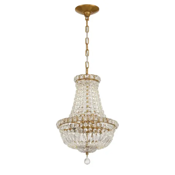 The Roslyn 12" chandelier delivers maximum glamour in a compact size. Draped in hand-cut crystal jewels, this traditional fixture creates a stunning focal point perfect for intimate spaces requiring elegant lighting. - alternate view