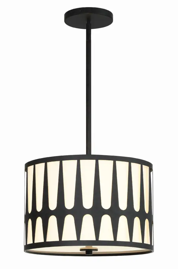 The Royston pendant beautifully blends casual farmhouse charm with contemporary design through its distinctive metal pattern overlay. The white fabric shade and glass diffuser create soft, inviting illumination perfect for intimate spaces.