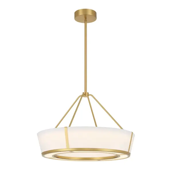The Royce pendant combines clean modern lines with warm fabric texture, creating soft, diffused LED lighting perfect for dining and living spaces. Its 24-inch diameter provides substantial presence without overwhelming.