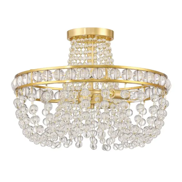 The Seville Semi Flush Mount reimagines early American lighting with cascading glass spheres and a circular brass framework. Its 16.5" profile delivers sophisticated style perfect for medium-sized spaces with standard ceilings. - alternate view