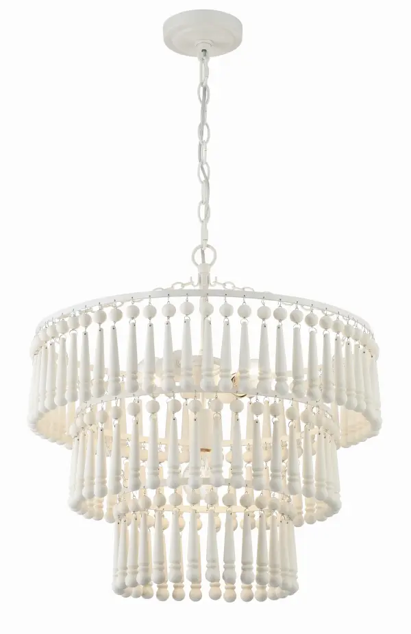 The Tiana chandelier brings beach-inspired tranquility to any space with its multi-sized white wood beads creating beautiful visual texture. Perfect for coastal and contemporary interiors seeking relaxed sophistication.