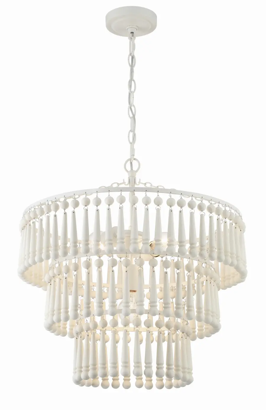 Tiana White Wood Bead Chandelier - Image 1