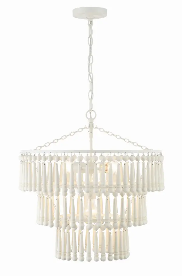 The Tiana chandelier brings beach-inspired tranquility to any space with its multi-sized white wood beads creating beautiful visual texture. Perfect for coastal and contemporary interiors seeking relaxed sophistication. - alternate view