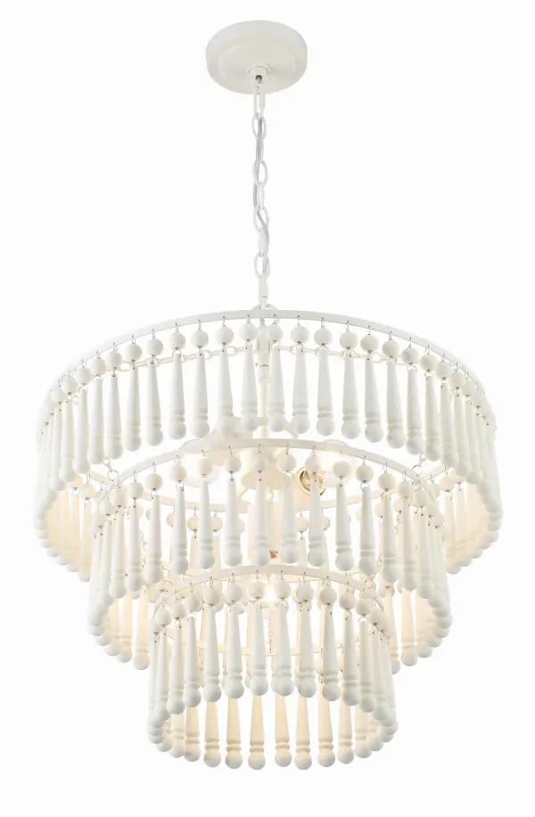 Tiana White Wood Bead Chandelier - Image 4
