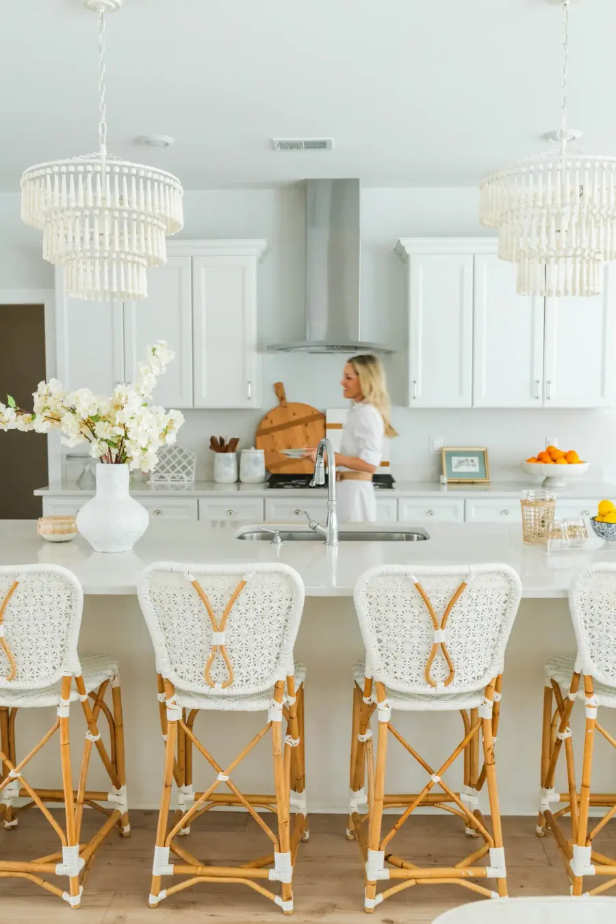 Tiana White Wood Bead Chandelier - Image 5