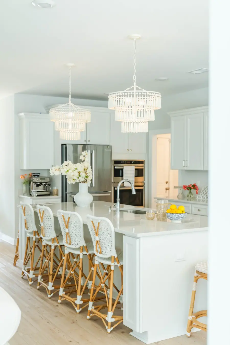 Tiana White Wood Bead Chandelier - Image 6