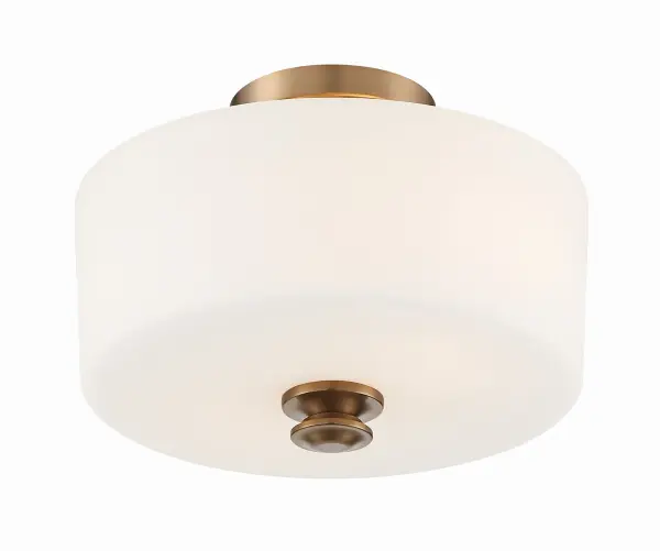 The Travis Semi Flush Mount combines a white glass shade with a chunky metal finial in Black Forged finish, creating soft, diffused lighting perfect for intimate spaces. Its transitional design bridges traditional and modern aesthetics. - alternate view