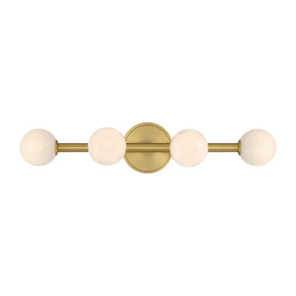 The Terrell 24" vanity light combines strié glass globes with a luxe gold finish for sophisticated bathroom illumination. LED technology provides energy-efficient lighting while the textured glass creates warmth and visual interest. - alternate view