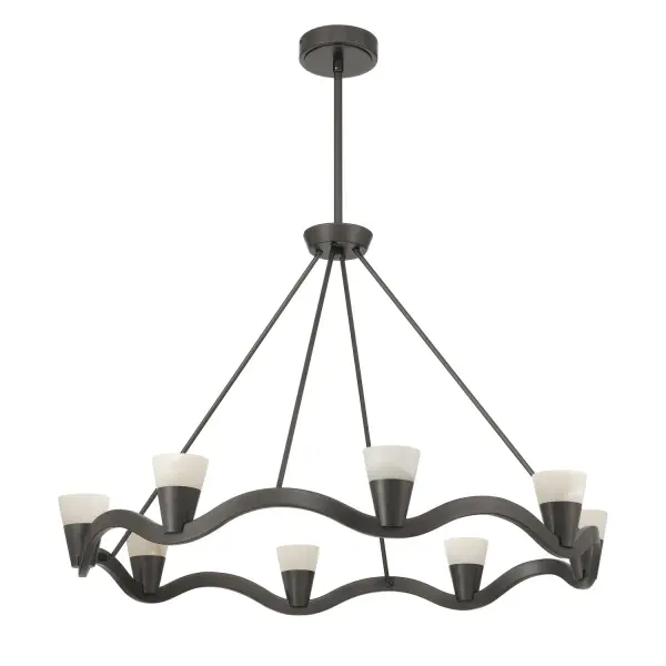 The Vance chandelier combines contemporary design with natural materials, featuring sculptural lines and genuine alabaster stone shades. Its 39-inch linear profile and integrated LED technology make it ideal for modern dining rooms and kitchen islands. - alternate view