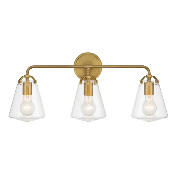 The Voss 25" vanity light combines sleek angular details with clear glass cone shades and decorative chain accents. Its transitional design adapts seamlessly from modern minimalist to classic eclectic bathrooms.