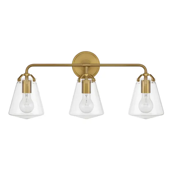 The Voss 25" vanity light combines sleek angular details with clear glass cone shades and decorative chain accents. Its transitional design adapts seamlessly from modern minimalist to classic eclectic bathrooms. - alternate view
