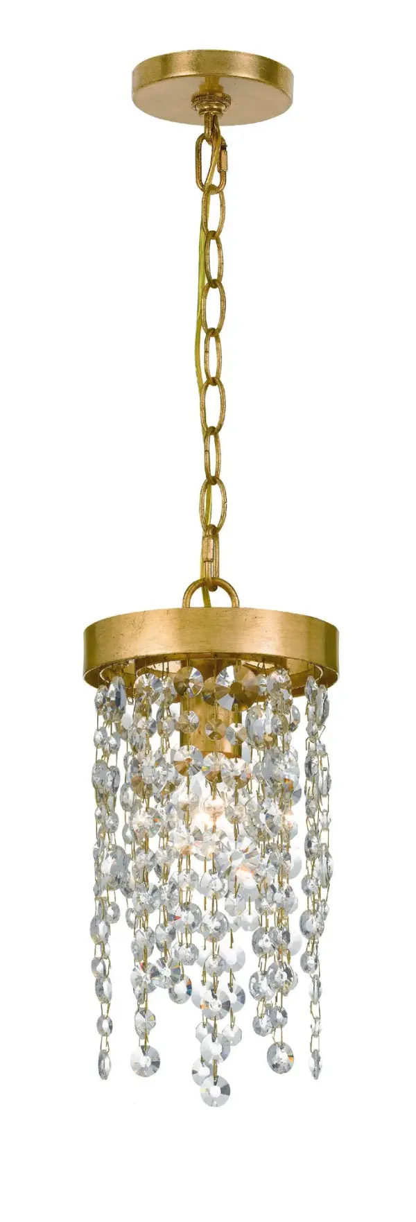 The Winham 7" pendant features layers of hand-cut crystal strands on a Black Forged frame, creating optimal sparkle and elegance. Perfect as a focal point in intimate spaces or grouped for dramatic effect.
