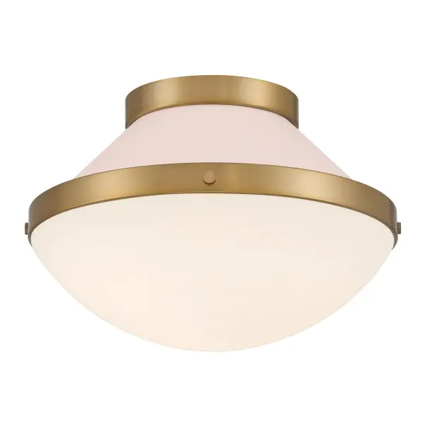 The Xander flush mount brings whimsical mid-century style with clean lines, vibrant gold accents, and soft blush glass. Perfect for adding personality to bedrooms, bathrooms, and hallways without sacrificing ceiling height.