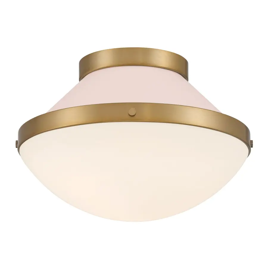 Xander 12.25" Flush Mount in Vibrant Gold with Blush Glass - Image 1
